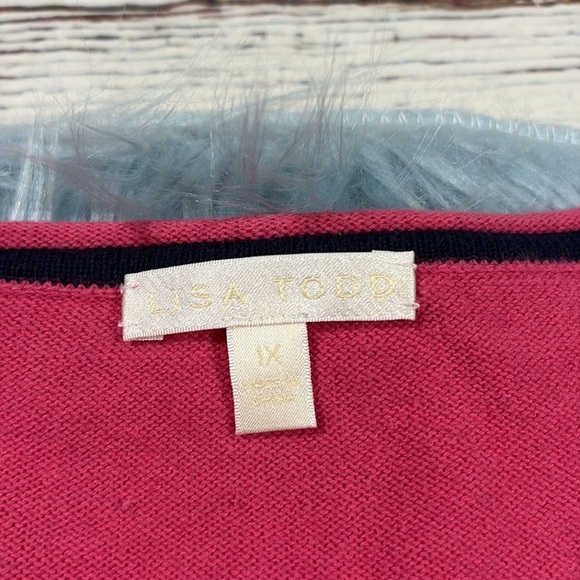 LISA TODD Womens Pink Good Vibrations Stars Heart Pullover Sweater Color Cuffs - Picture 3 of 9